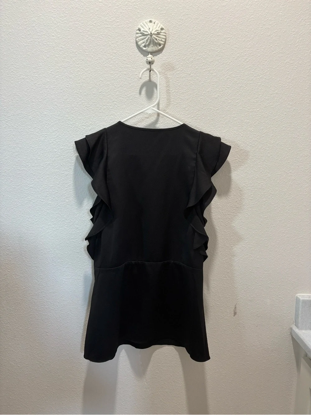 Michael Kors Black Ruffle Sleeve Zip-Front Blouse